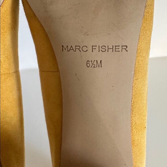 Marc Fisher CAITLIN Yellow Leather Suede Block Heel Pumps Pointed Toe Size 6.5M - Picture 9 of 12